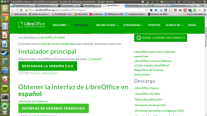 Libreoffice 5 en sitio web